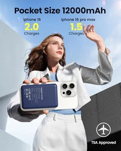 COOAV Power Bank 12000mAh Magnetic Portable Charger | MagSafe Compatible, Fast Wireless & USB-C Power thumbnail 3