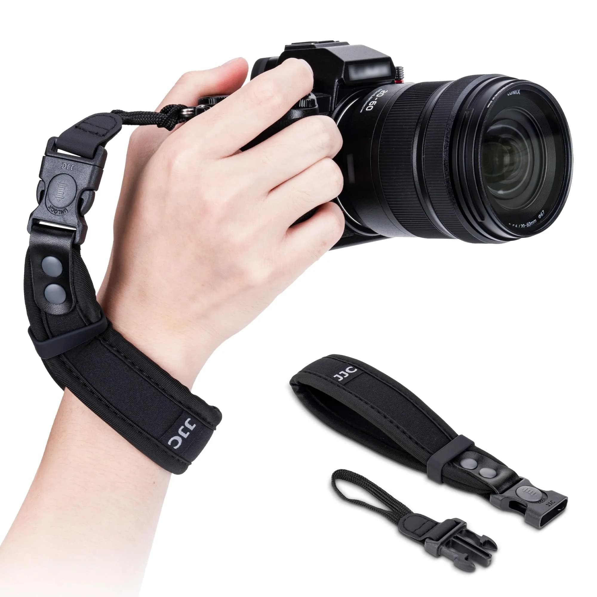 Kiorafoto Upgraded Quick Release Soft Neoprene Camera Hand Wrist Grip Strap with Sliding Lock, Black | Secure Grip for Mirrorless & DSLR Cameras - main product image