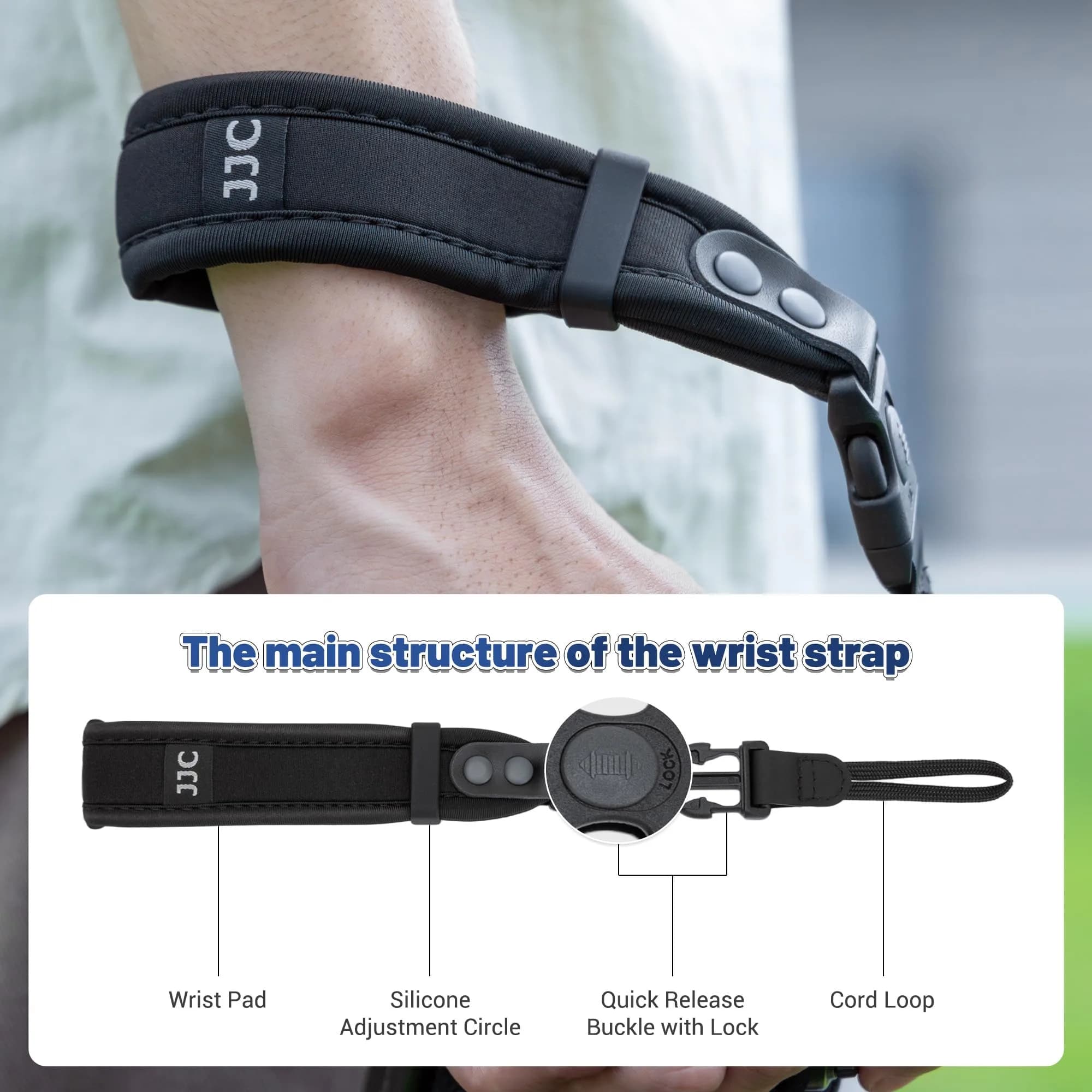 Kiorafoto Upgraded Quick Release Soft Neoprene Camera Hand Wrist Grip Strap with Sliding Lock, Black | Secure Grip for Mirrorless & DSLR Cameras - view 4