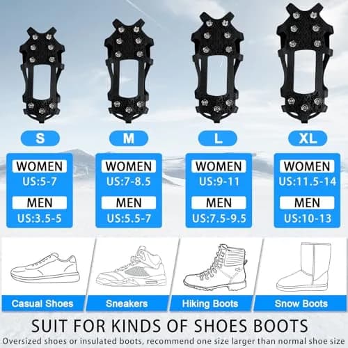 JSHANMEI Ice Cleats for Shoes and Boots Large (7.5-9.5 men/9-11 women) | Non-Slip Traction Spikes thumbnail 4