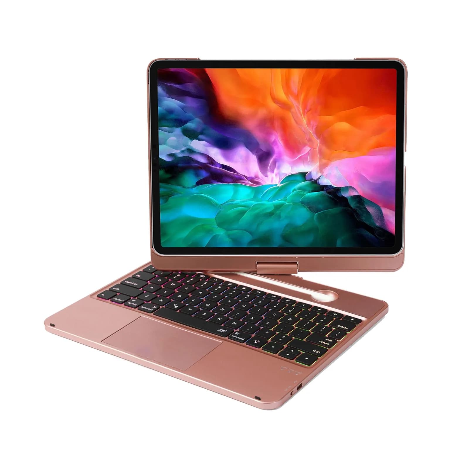 LENRICH Keyboard Case for iPad Pro 12.9 inch 6th/5th/4th/3rd Gen | 360° Rotating Stand, Wireless Keyboard, Rose Gold — Rose Gold