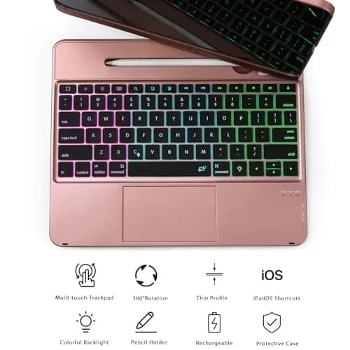 LENRICH Keyboard Case for iPad Pro 12.9 inch 6th/5th/4th/3rd Gen | 360° Rotating Stand, Wireless Keyboard, Rose Gold thumbnail 5