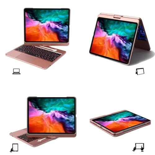 LENRICH Keyboard Case for iPad Pro 12.9 inch 6th/5th/4th/3rd Gen | 360° Rotating Stand, Wireless Keyboard, Rose Gold thumbnail 6