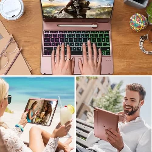 LENRICH Keyboard Case for iPad Pro 12.9 inch 6th/5th/4th/3rd Gen | 360° Rotating Stand, Wireless Keyboard, Rose Gold thumbnail 3
