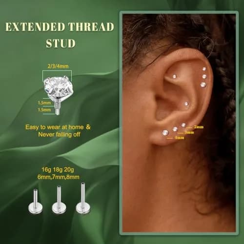 GEMQUEEN G23 Titanium Flat Back Earrings Hypoallergenic 16G | Versatile, Durable & Comfortable (70-120 chars) thumbnail 6