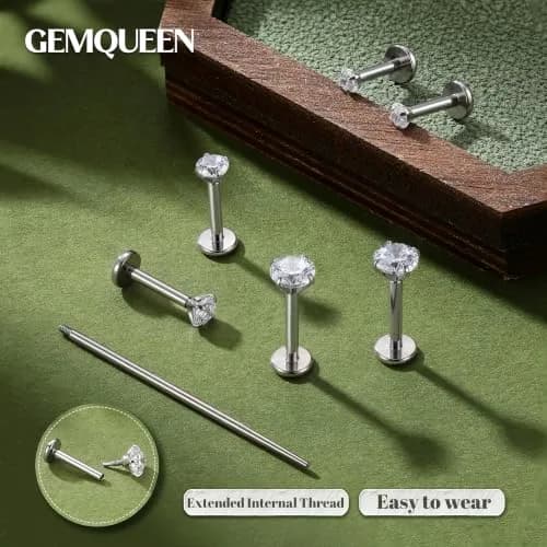 GEMQUEEN G23 Titanium Flat Back Earrings Hypoallergenic 16G | Versatile, Durable & Comfortable (70-120 chars) thumbnail 2