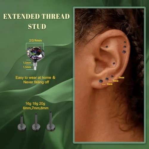 GEMQUEEN G23 Titanium Flat Back Earrings 16G | Hypoallergenic, Versatile for Men & Women thumbnail 6