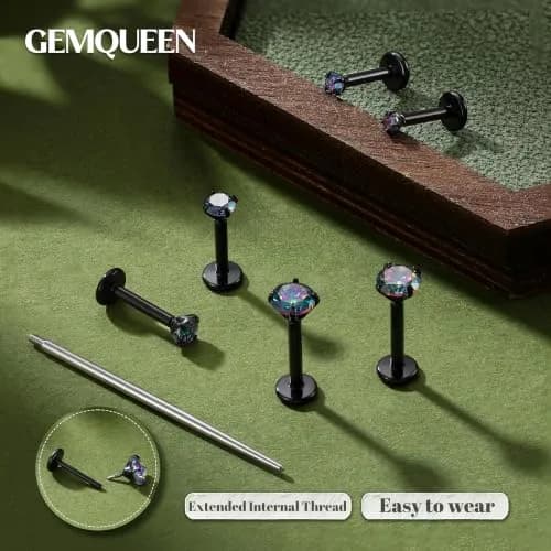 GEMQUEEN G23 Titanium Flat Back Earrings 16G | Hypoallergenic, Versatile for Men & Women thumbnail 2