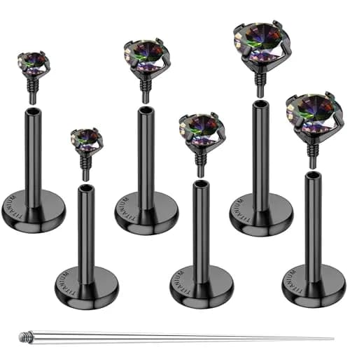 GEMQUEEN Black 18G G23 Titanium Flat Back Earrings Set | Hypoallergenic Internally Threaded Studs for Multiple Piercings thumbnail 1