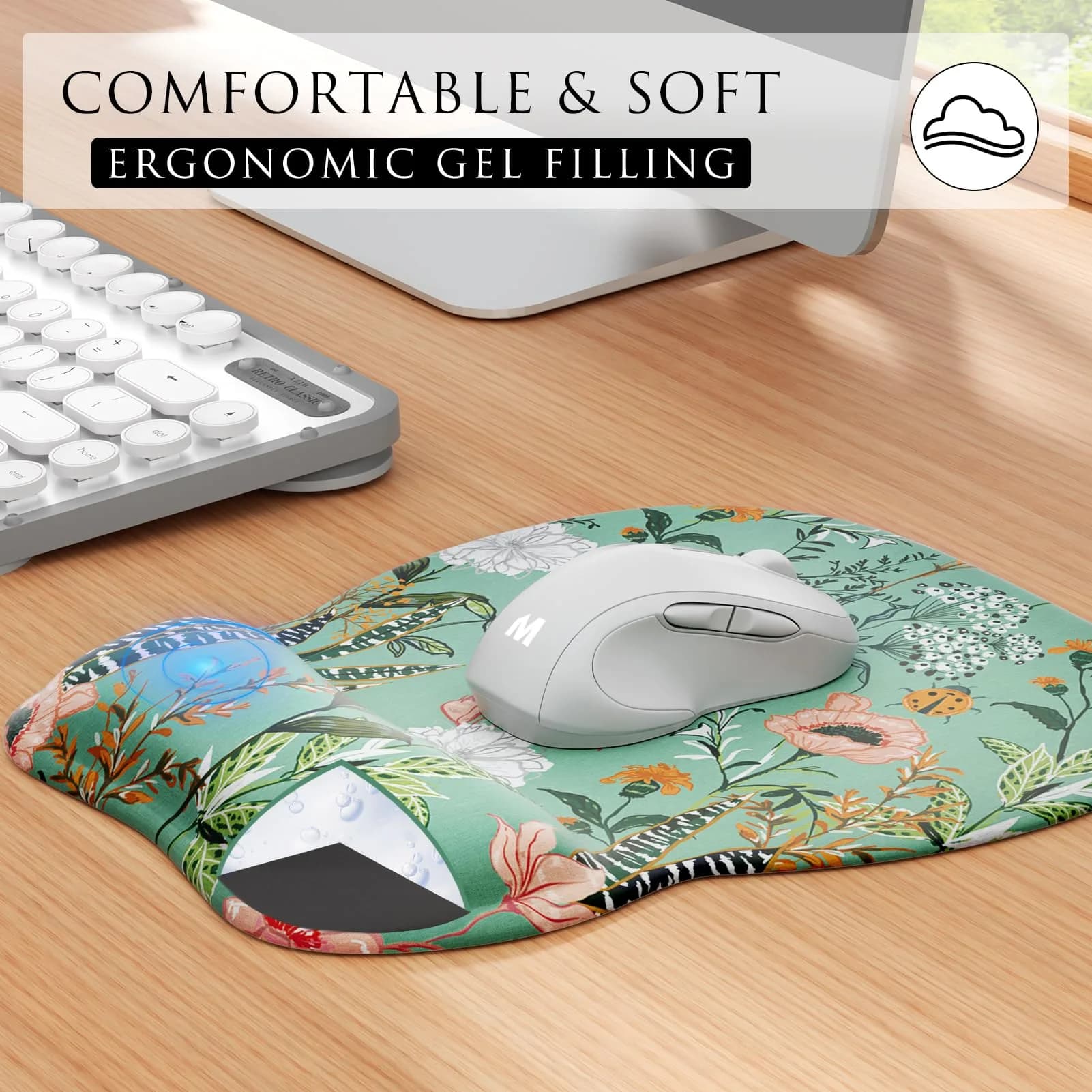 MROCO Ergonomic Mouse Pad Gel Wrist Rest, 9.4 x 8.1 inches, Garden Whispers | Comfortable Support for Daily Use thumbnail 3