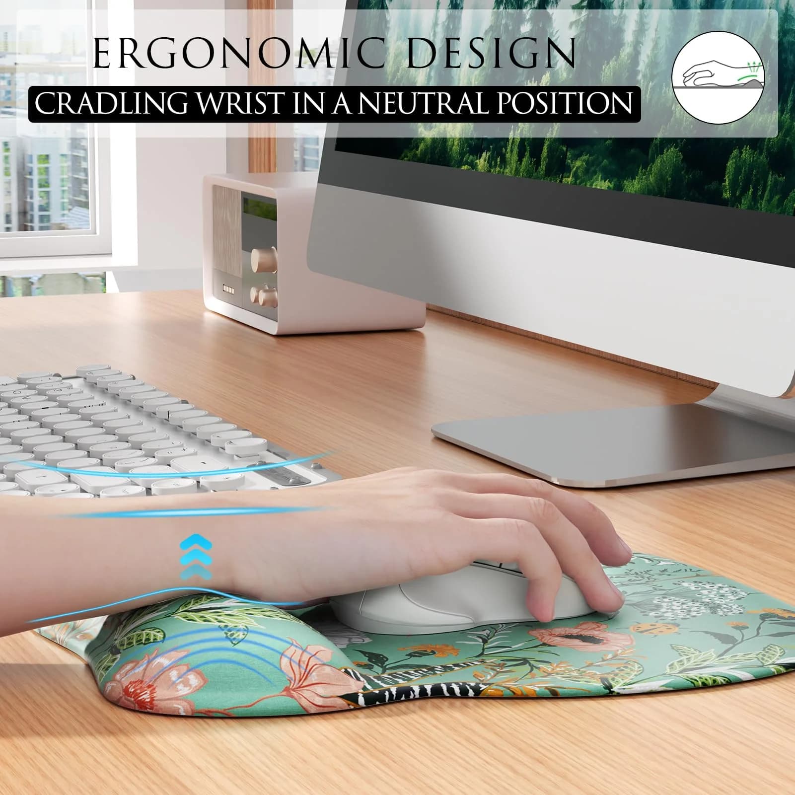 MROCO Ergonomic Mouse Pad Gel Wrist Rest, 9.4 x 8.1 inches, Garden Whispers | Comfortable Support for Daily Use thumbnail 4