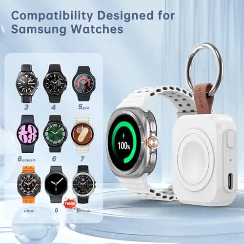 ACEQINGSE Samsung Galaxy Watch Charger 1200mAh Portable White | Compatible with Galaxy Watch 7/Ultra/6/Active 2/1 thumbnail 3
