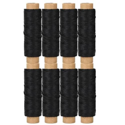 JANYUN Black Waxed Leather Thread 1mm 150D Sewing Cord Pack | 8 Spools, 264 Total Yards thumbnail 1