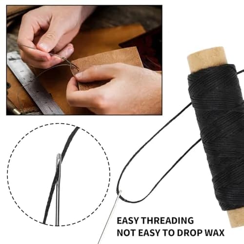 JANYUN Black Waxed Leather Thread 1mm 150D Sewing Cord Pack | 8 Spools, 264 Total Yards thumbnail 4