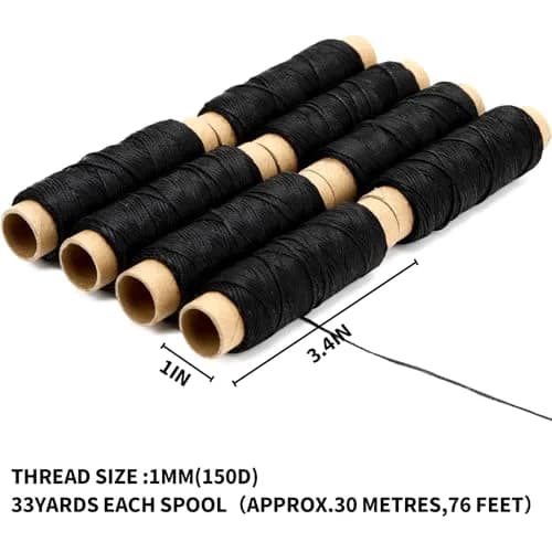 JANYUN Black Waxed Leather Thread 1mm 150D Sewing Cord Pack | 8 Spools, 264 Total Yards thumbnail 2