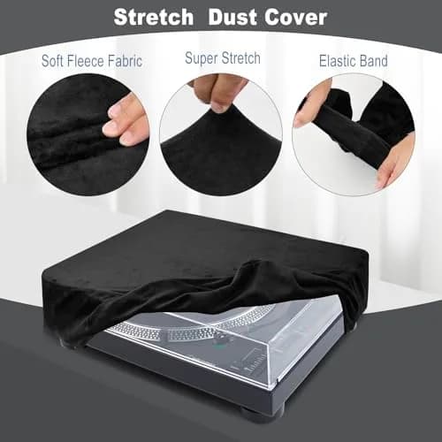 TXEsign Black Stretch Fleece Dust Cover for Audio-Technica AT-LP120XUSB & AT-LP120XBT-USB Turntables | Protects from Dust & Scratches thumbnail 3