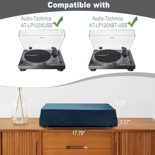 TXEsign Dust Cover Compatible with Audio-Technica AT-LP120XUSB & AT-LP120XBT-USB | Soft Elastic Fleece Dust Case (Dark Blue) thumbnail 2