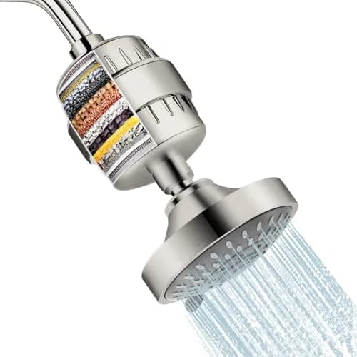 FEELSO Fixed Shower Head with 15-Stage Filter, Nickel Brushed 1.8 GPM | Removes Chlorine & Heavy Metals thumbnail 1