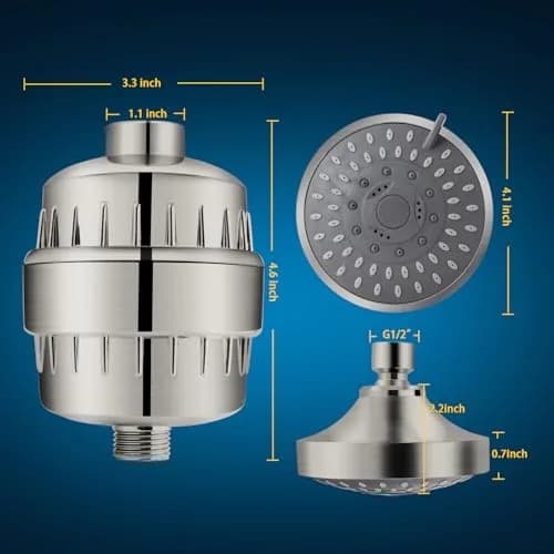 FEELSO Fixed Shower Head with 15-Stage Filter, Nickel Brushed 1.8 GPM | Removes Chlorine & Heavy Metals thumbnail 5