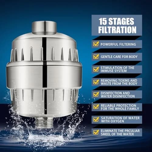 FEELSO Fixed Shower Head with 15-Stage Filter, Nickel Brushed 1.8 GPM | Removes Chlorine & Heavy Metals thumbnail 2
