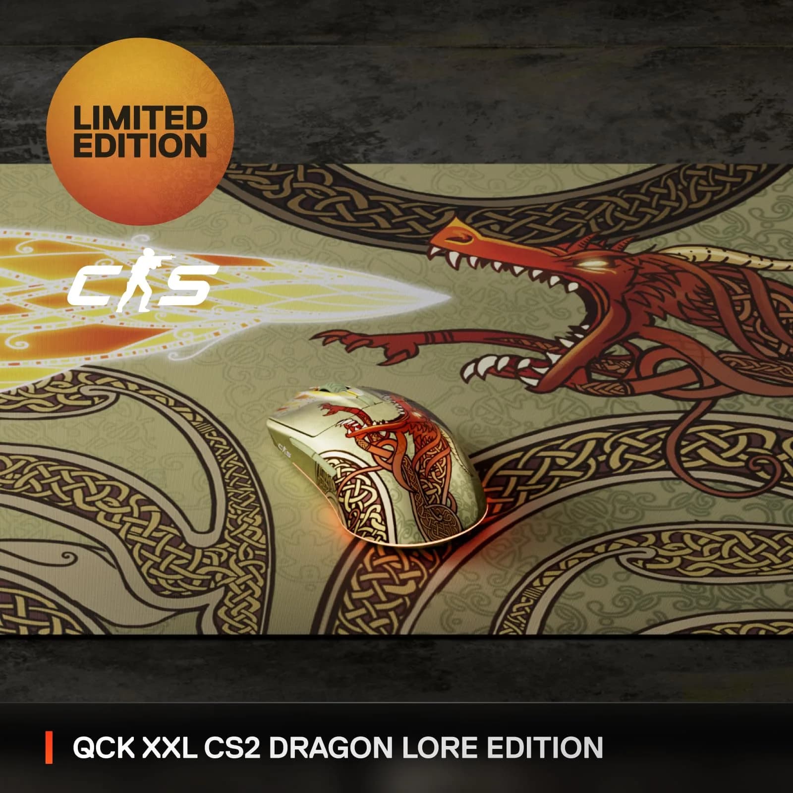 SteelSeries QcK XXL CS2 Dragon Lore Gaming Mousepad | Peak Tracking and Stability for Desks - view 2