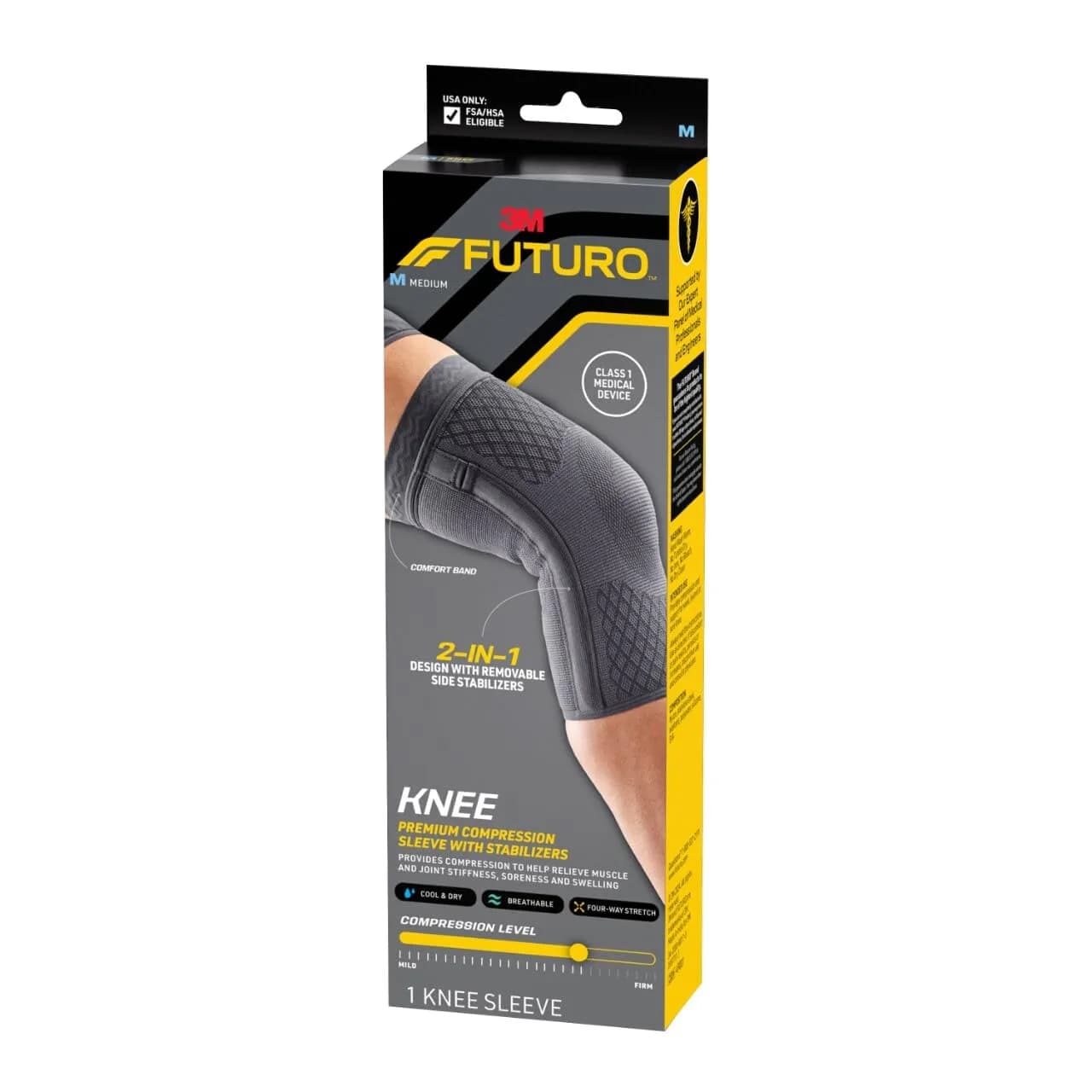 Futuro Premium Compression Knee Sleeve with Stabilizers | Advanced Customizable Support for Arthritis & Swelling — Small