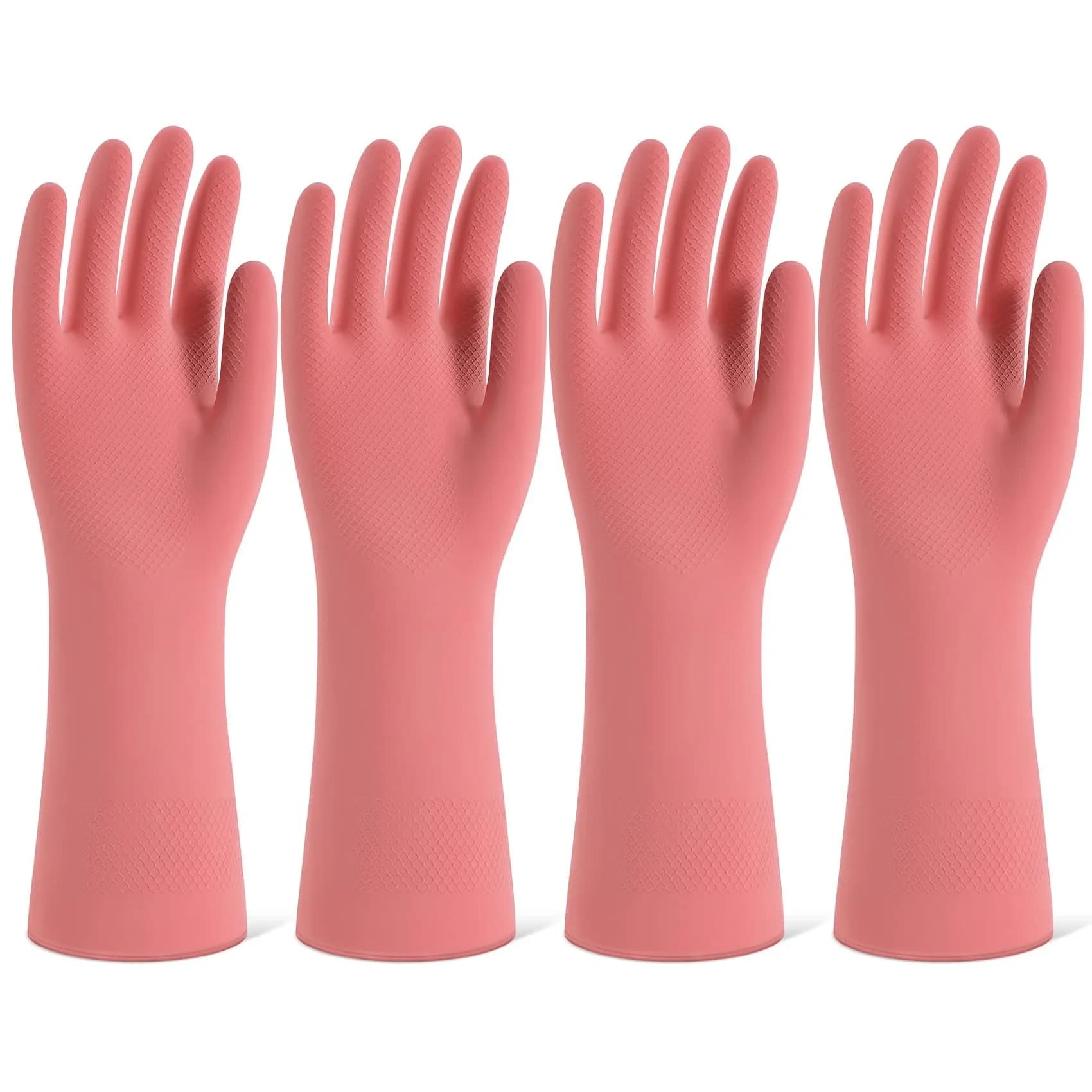 SIFANGKE Pink Rubber Cleaning Gloves for Dishwashing, 4 Pairs, Large | Waterproof & Non-Slip Grip — Pink