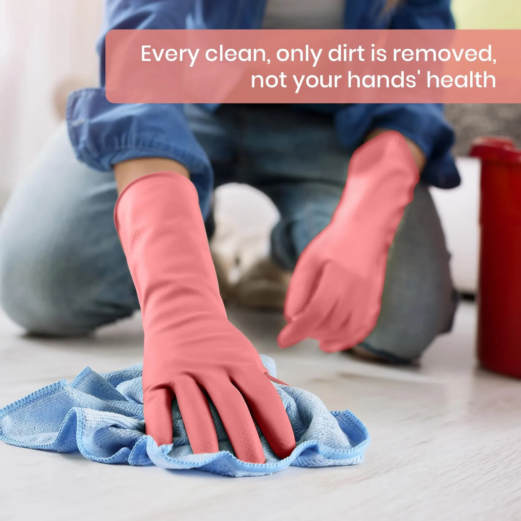SIFANGKE Large Pink Rubber Cleaning Gloves with Flocked Lining - Pack of 4 Pairs | USA Imported Household Cleaning Protection - view 5