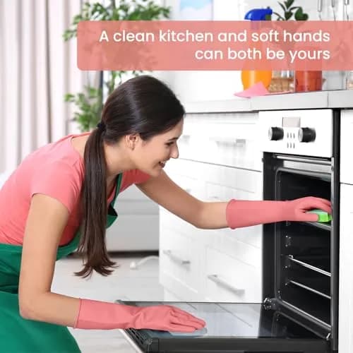 SIFANGKE Pink Rubber Cleaning Gloves for Dishwashing, 4 Pairs, Large | Waterproof & Non-Slip Grip thumbnail 6