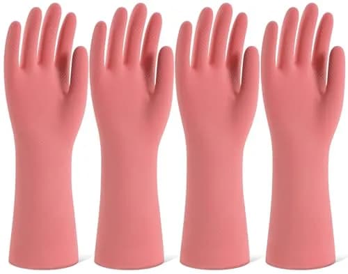 SIFANGKE Pink Rubber Cleaning Gloves for Dishwashing, 4 Pairs, Large | Waterproof & Non-Slip Grip thumbnail 1