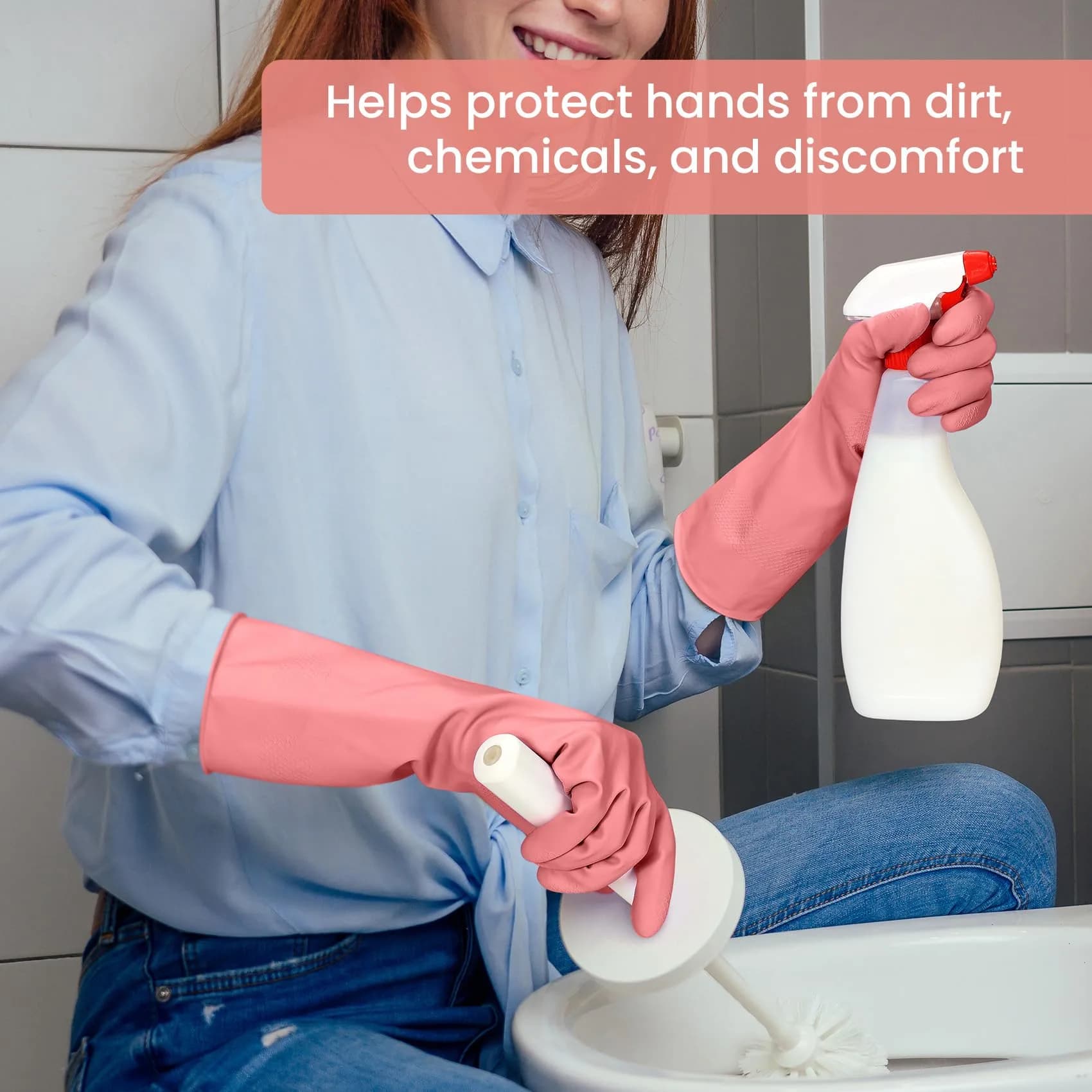 SIFANGKE Large Pink Rubber Cleaning Gloves with Flocked Lining - Pack of 4 Pairs | USA Imported Household Cleaning Protection - view 4