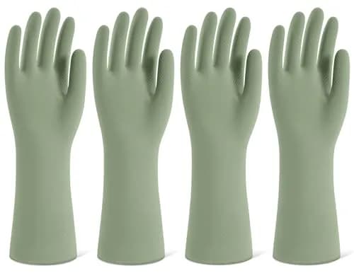 SIFANGKE Green Cleaning Gloves with Flocked Lining, Medium, 4 Pairs | Protects Hands from Harsh Chemicals - main product image
