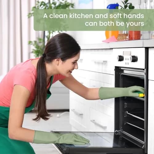 SIFANGKE Green Rubber Cleaning Gloves - 4 Pairs, Medium | Waterproof & Non-Slip Grip for Dishwashing & Household Cleaning thumbnail 6