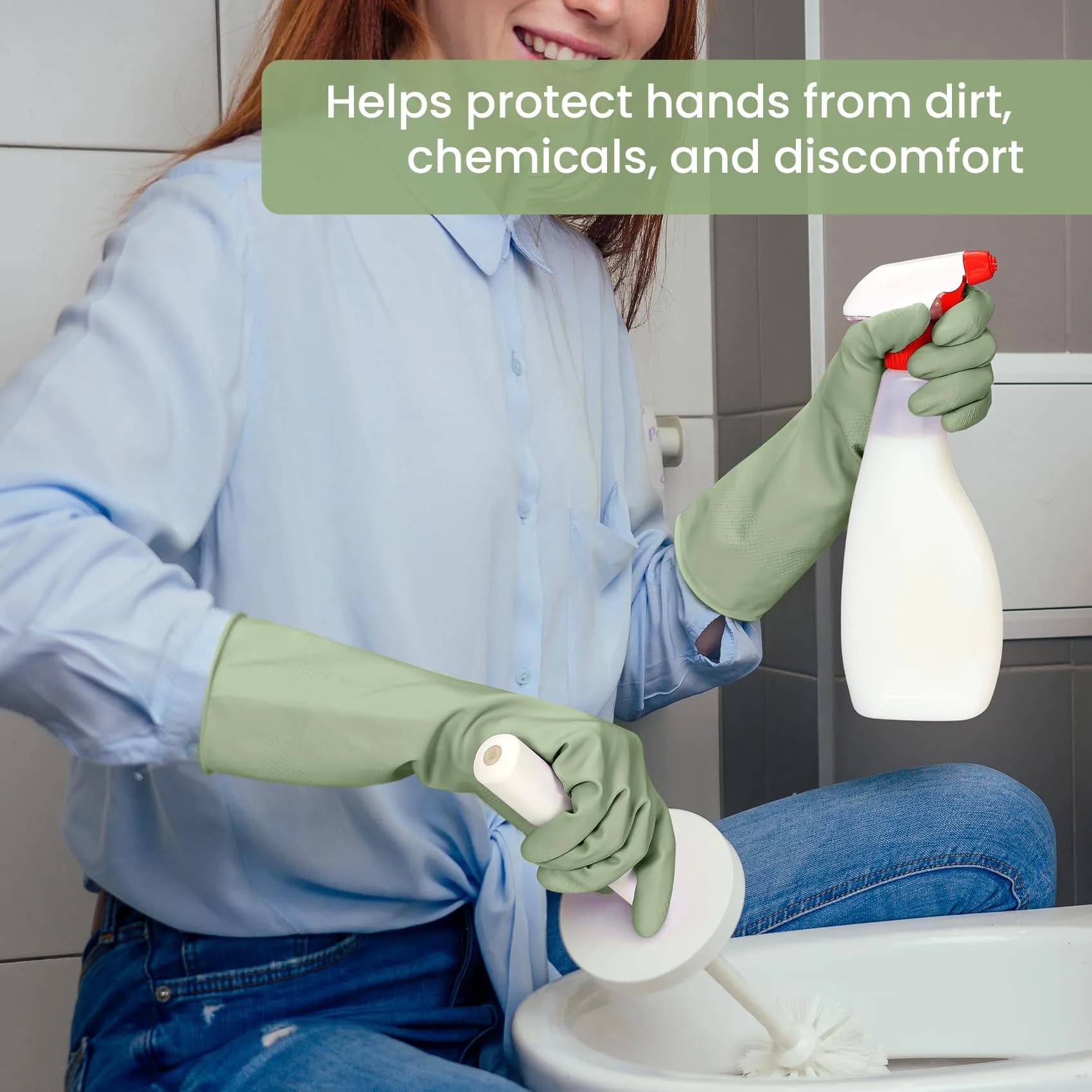 SIFANGKE Green Cleaning Gloves with Flocked Lining, Medium, 4 Pairs | Protects Hands from Harsh Chemicals - view 4