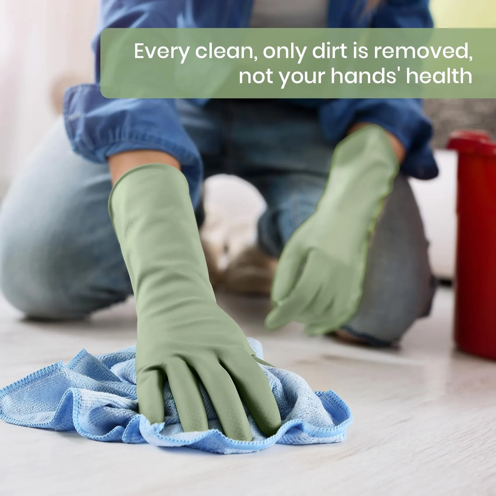 SIFANGKE Green Cleaning Gloves with Flocked Lining, Medium, 4 Pairs | Protects Hands from Harsh Chemicals - view 5