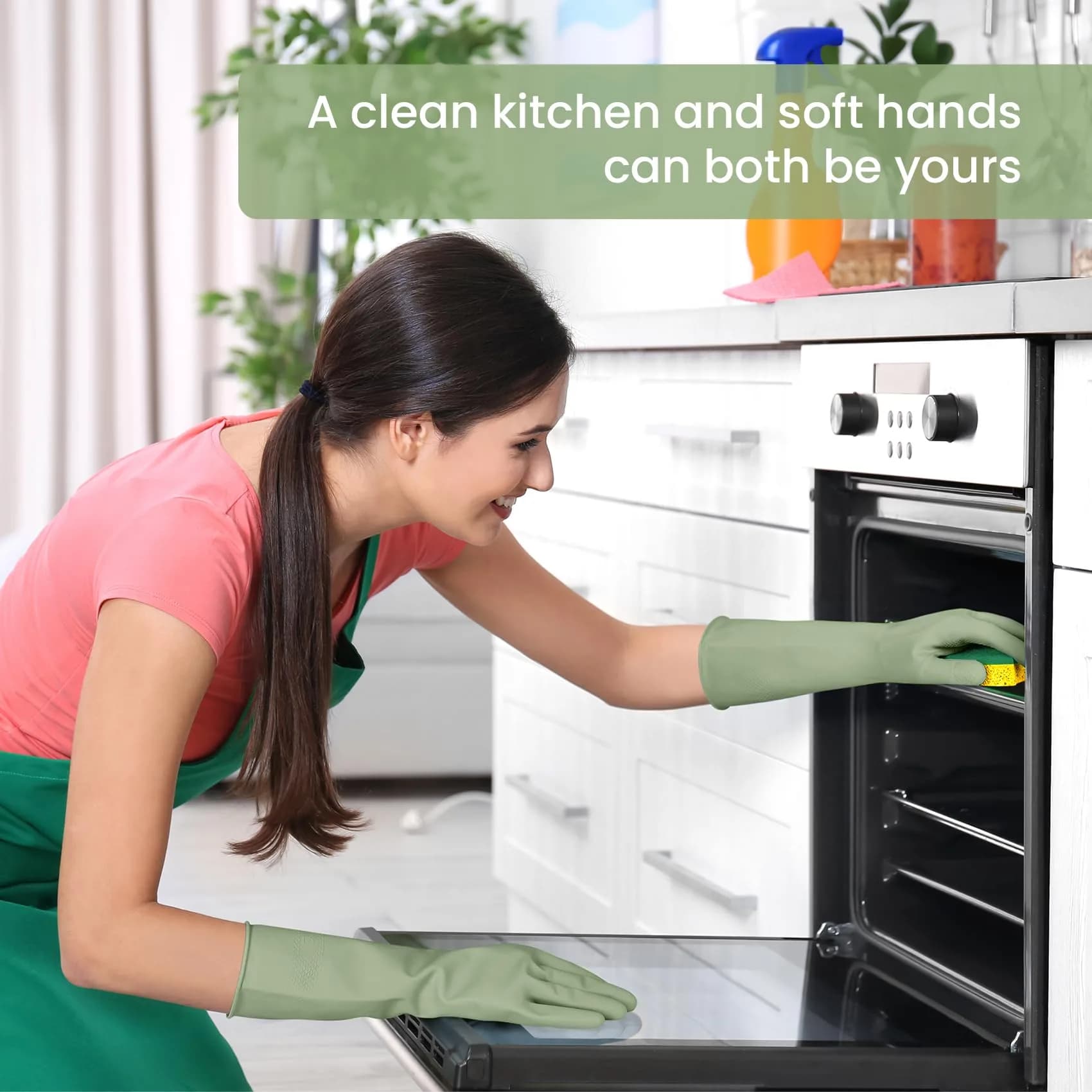 SIFANGKE Green Cleaning Gloves with Flocked Lining, Medium, 4 Pairs | Protects Hands from Harsh Chemicals - view 6