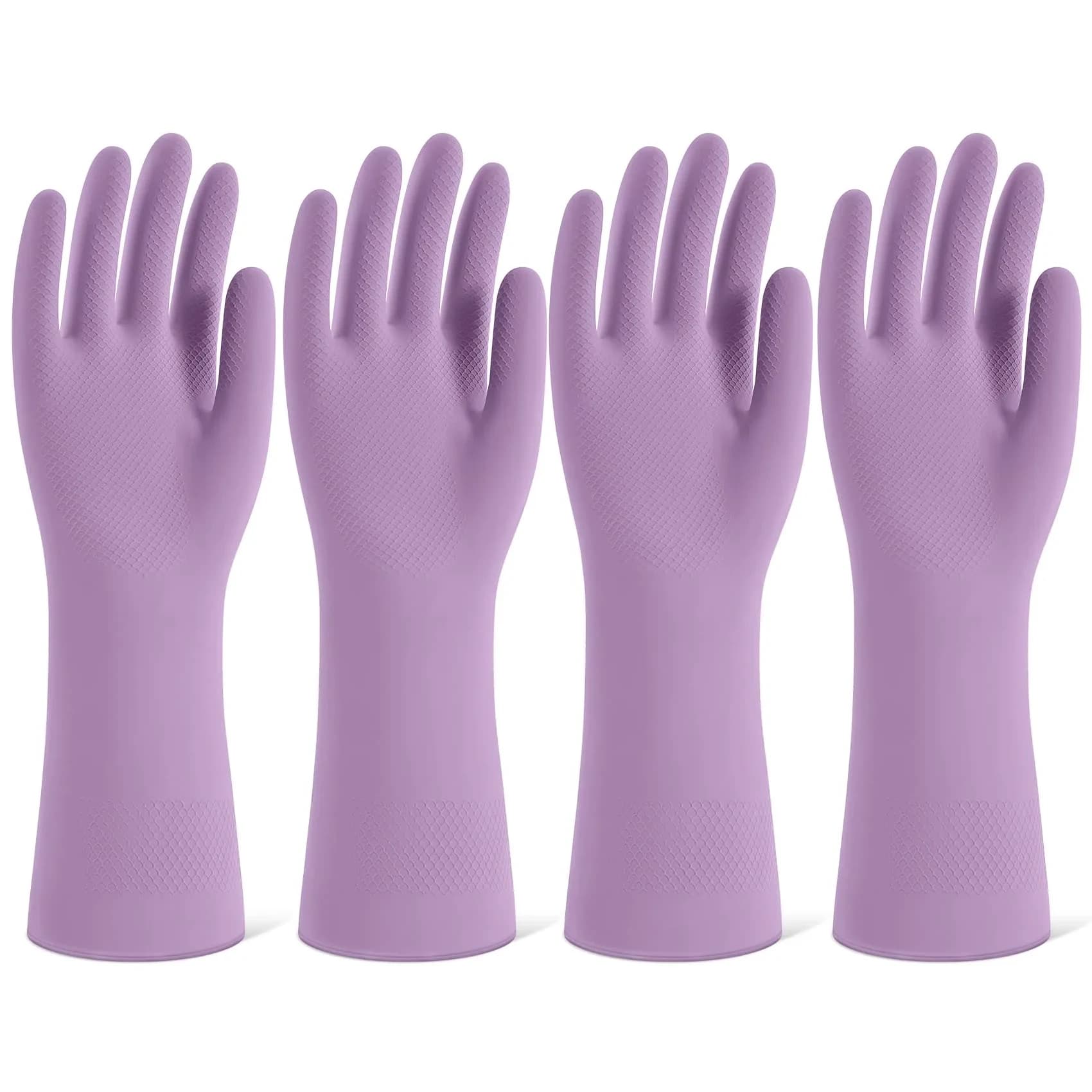 SIFANGKE Pink Rubber Cleaning Gloves for Dishwashing, 4 Pairs, Large | Waterproof & Non-Slip Grip — Medium / C-purple