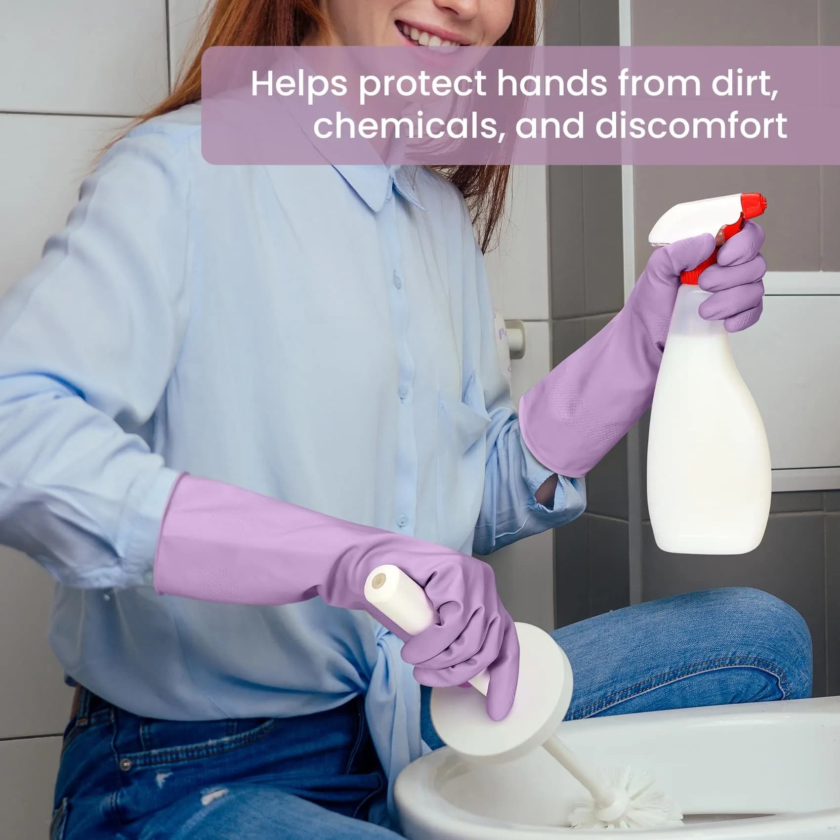SIFANGKE Purple Rubber Cleaning Gloves with Flocked Lining, Medium (4-Pair Value Pack) | USA Imported for Household Chores - view 4
