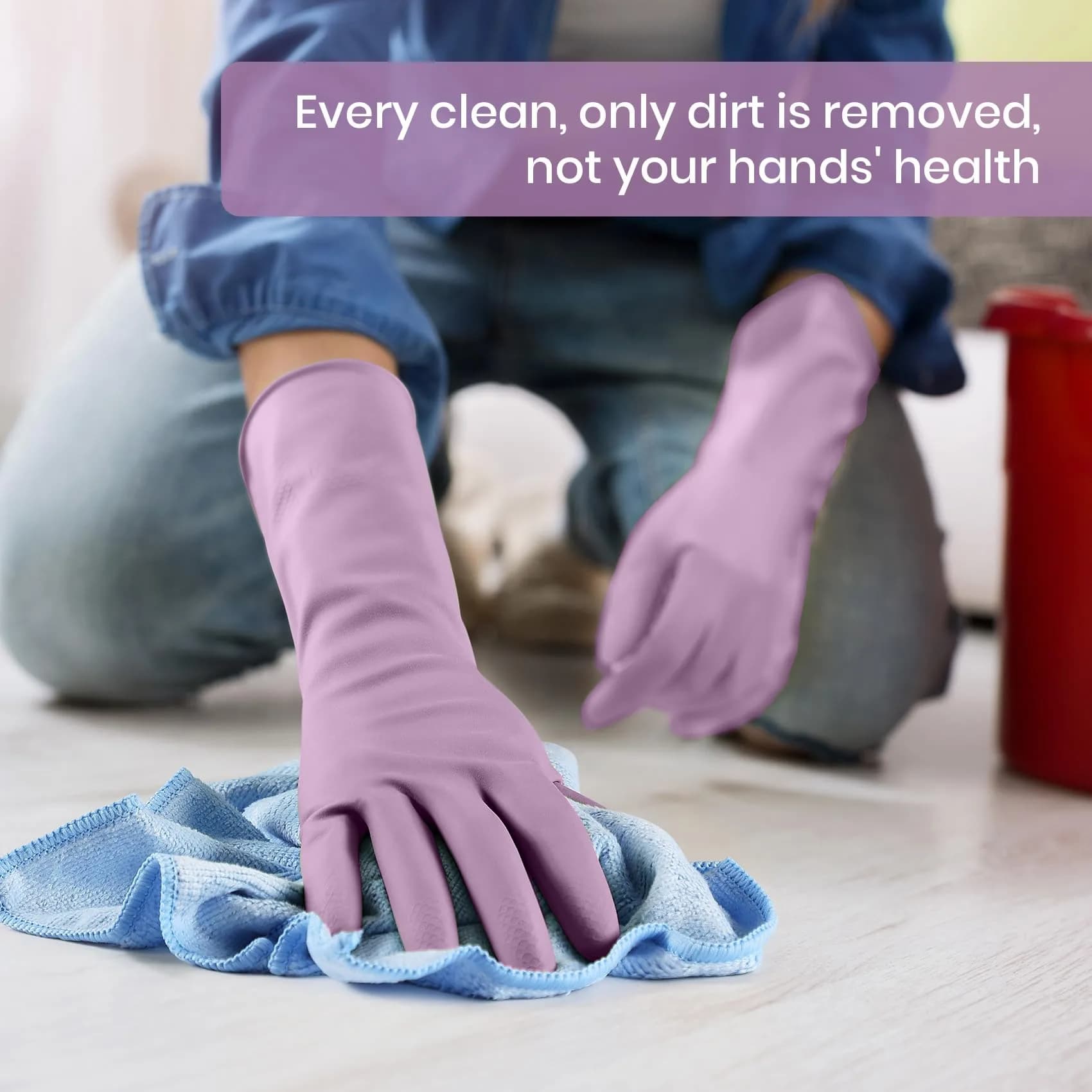 SIFANGKE Purple Rubber Cleaning Gloves with Flocked Lining, Medium (4-Pair Value Pack) | USA Imported for Household Chores - view 5