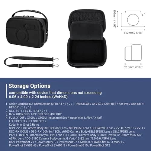 JJC Hard Shell Camera Case for DJI Action 6, GoPro Hero 13/12, Insta360 Cameras — Black, 17.7cm (7in) thumbnail 3