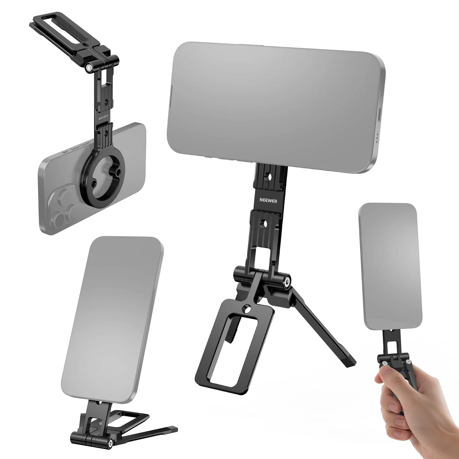 NEEWER Magnetic Tripod Phone Mount Cold Shoe Adapter with 1/4" Thread | Aluminum, Black, 39.8g (1.4 oz) — PA098