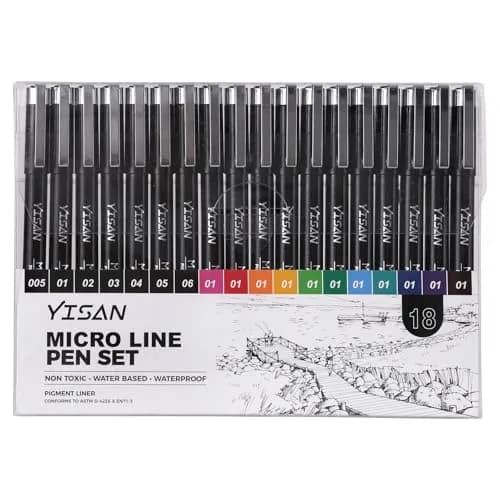 YISAN 18-Pack Colored Drawing Markers & Fineliner Pens | 11 Waterproof Archival Ink Colors & 7 Black Fine Tips thumbnail 6