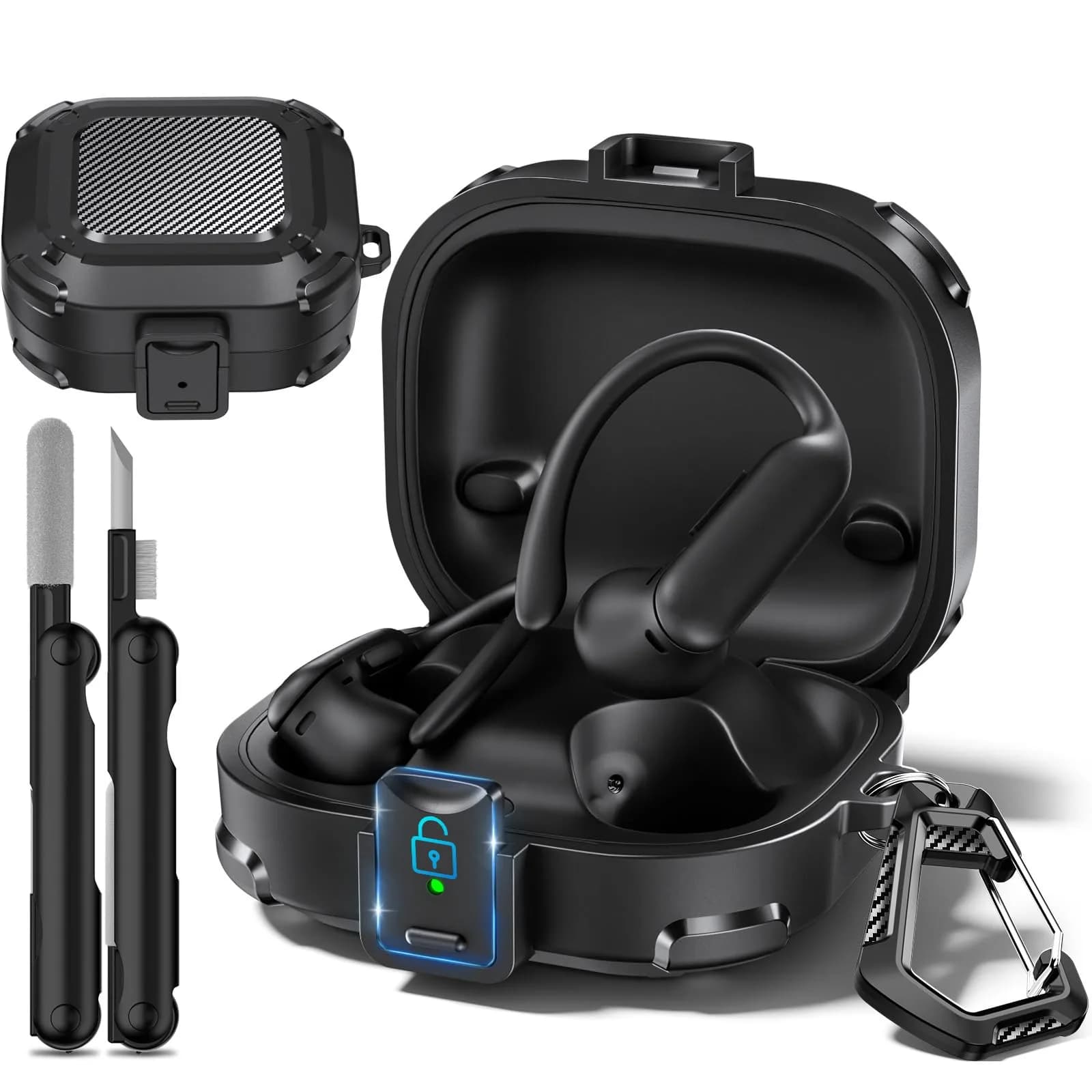 joremx Safety Lock for Powerbeats Pro 2 Case | Shockproof Hard Shell with Cleaning Kit & Keychain, Black (25.53 USD) — Black