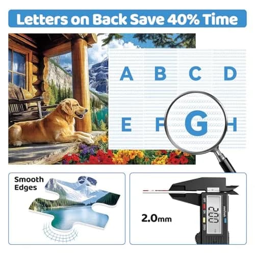 MAXZN 2000 Piece Puzzle for Adults | Serene Mountain Cabin with Golden Retriever, Wildflowers & Lakeside Landscape, 39" x 28" thumbnail 3