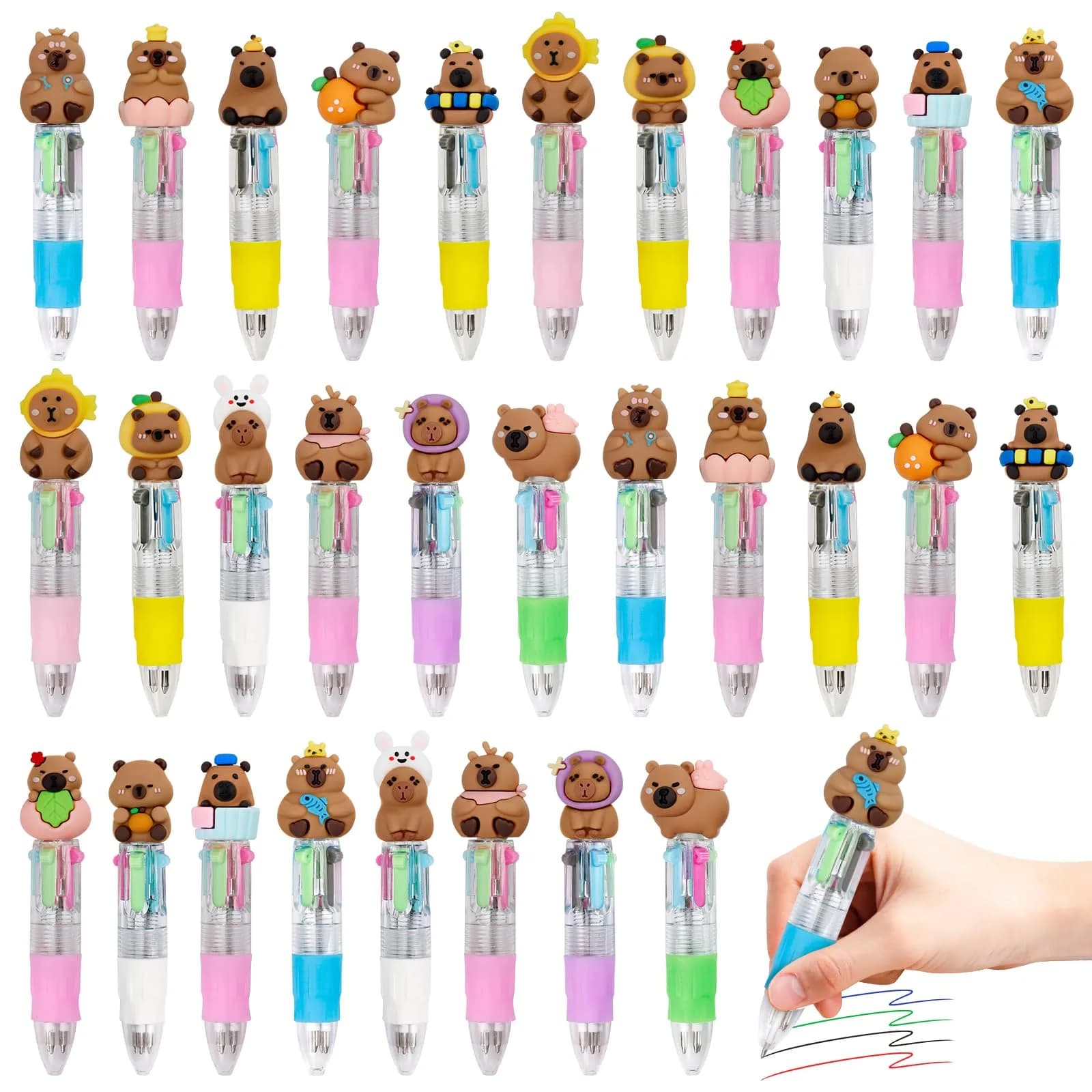 CZWZ 32Pcs Mini Multicolor Pens in One 4-in-1 | Fun Halloween Gift for Kids & Students — 30Pcs-Capybara