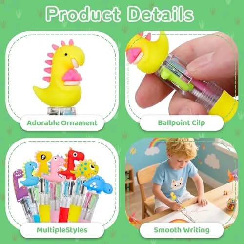 CZWZ 30Pcs Mini Multicolor Pens in One 4-in-1 for Kids | Dinosaur Design, Assorted Ink, Compact & Fun (70-120 chars) thumbnail 6