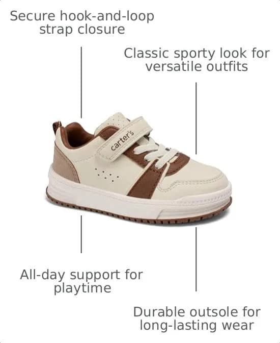 Carter's Tonie Cream Sneakers for Girls | Durable, Slip-On, Cream Color, Width-M090 thumbnail 4
