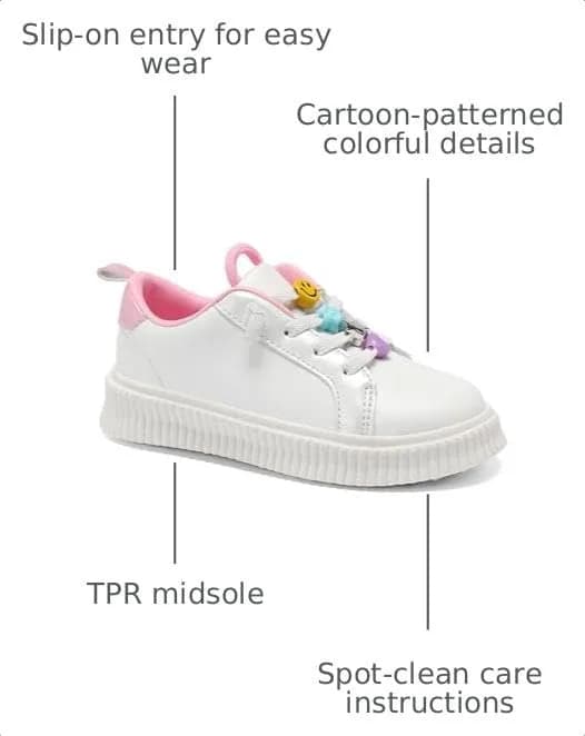 Carter's Tilsley White Sneakers for Girls | Playful Cartoon Design, Size 12 US thumbnail 3