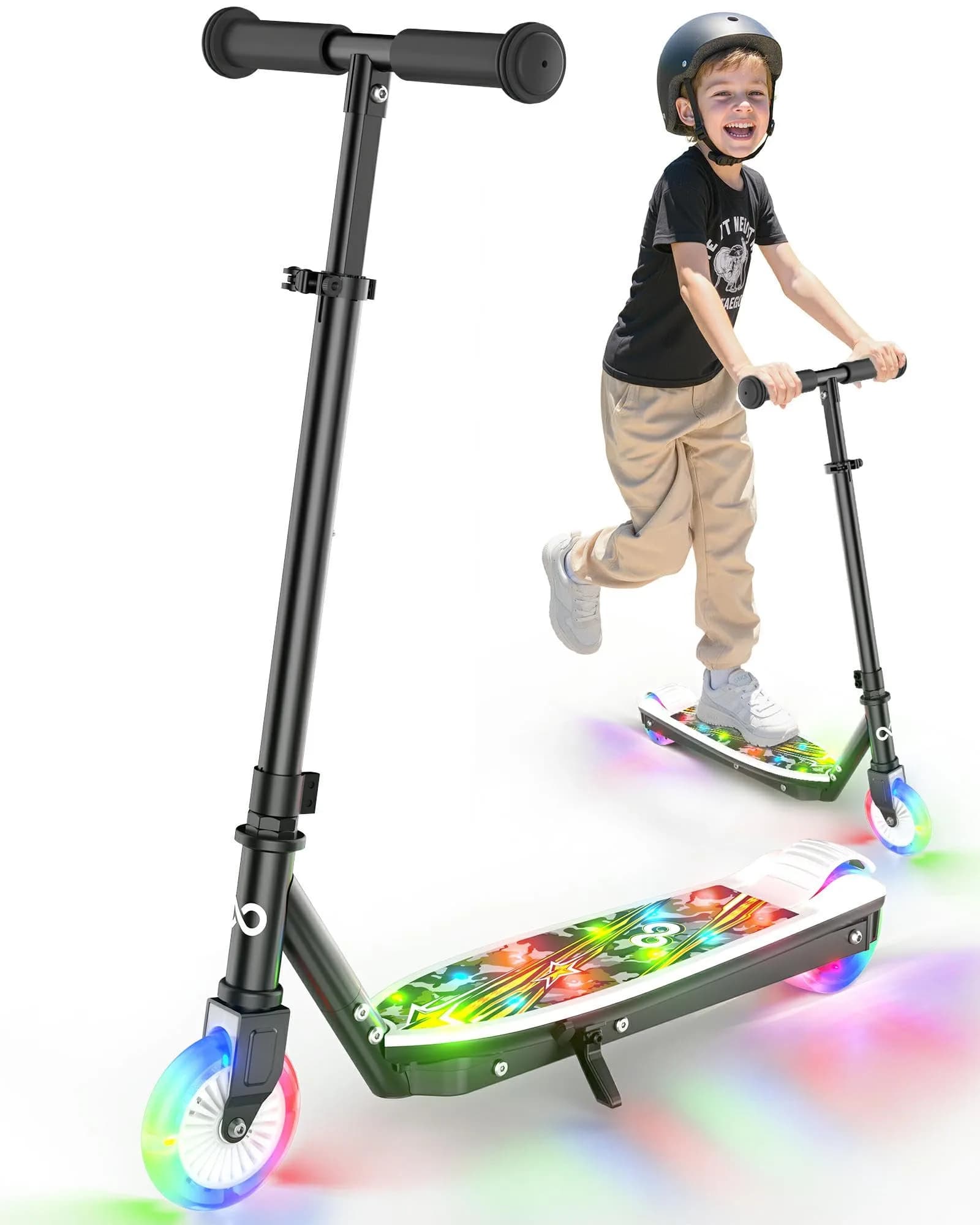 Gyroor KS2 Kids Electric Scooter, 5 MPH, LED Light-Up Wheels, Black | Safe, Adjustable & Light for Kids 6-12 — Black