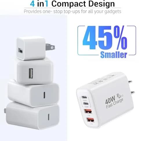 Dazana USB C to C Woven Cable & 40W Multiport Fast Charger for iPhone 17/16/15 Max | 3FT Braided Data & Power Cord thumbnail 7